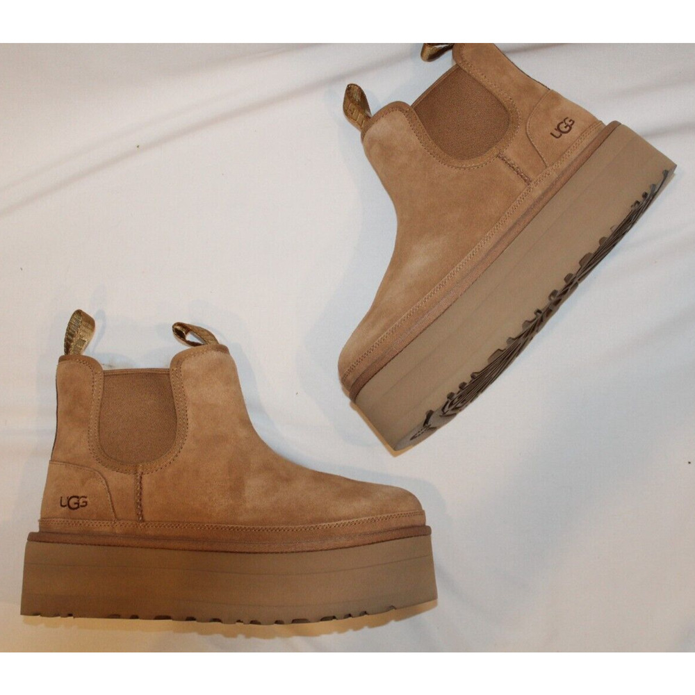 NIB UGG Women's Neumel Platform Chelsea Suede Platform Mini Boots Chestnut‎ - Picture 5 of 9